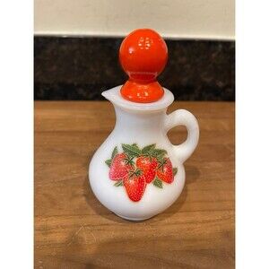 Vintage Avon Milk Glass Strawberry Decorative Pitcher